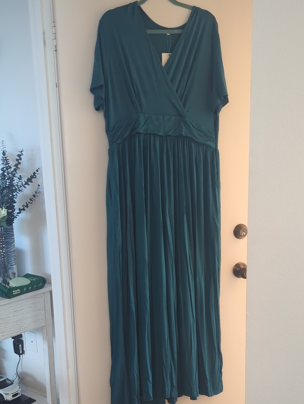 Surplice Teal Maxi Dress with Gathering